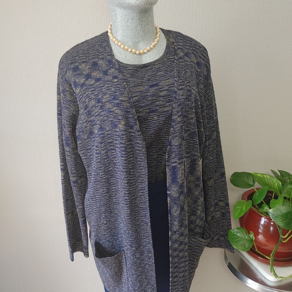 Colette Mordo 3 Piece Cardigan Skirt Set Blue Sz S